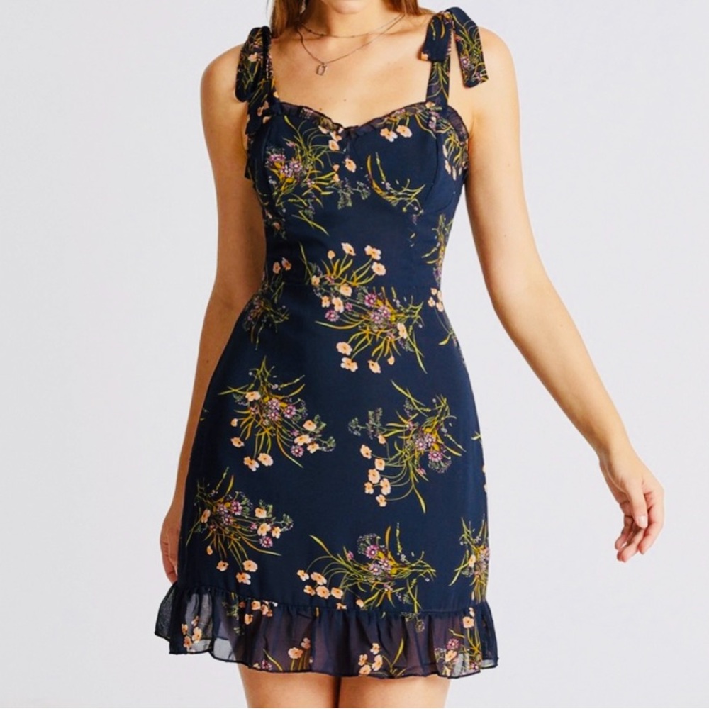 Navy Floral Tie-Shoulder Mini Dress